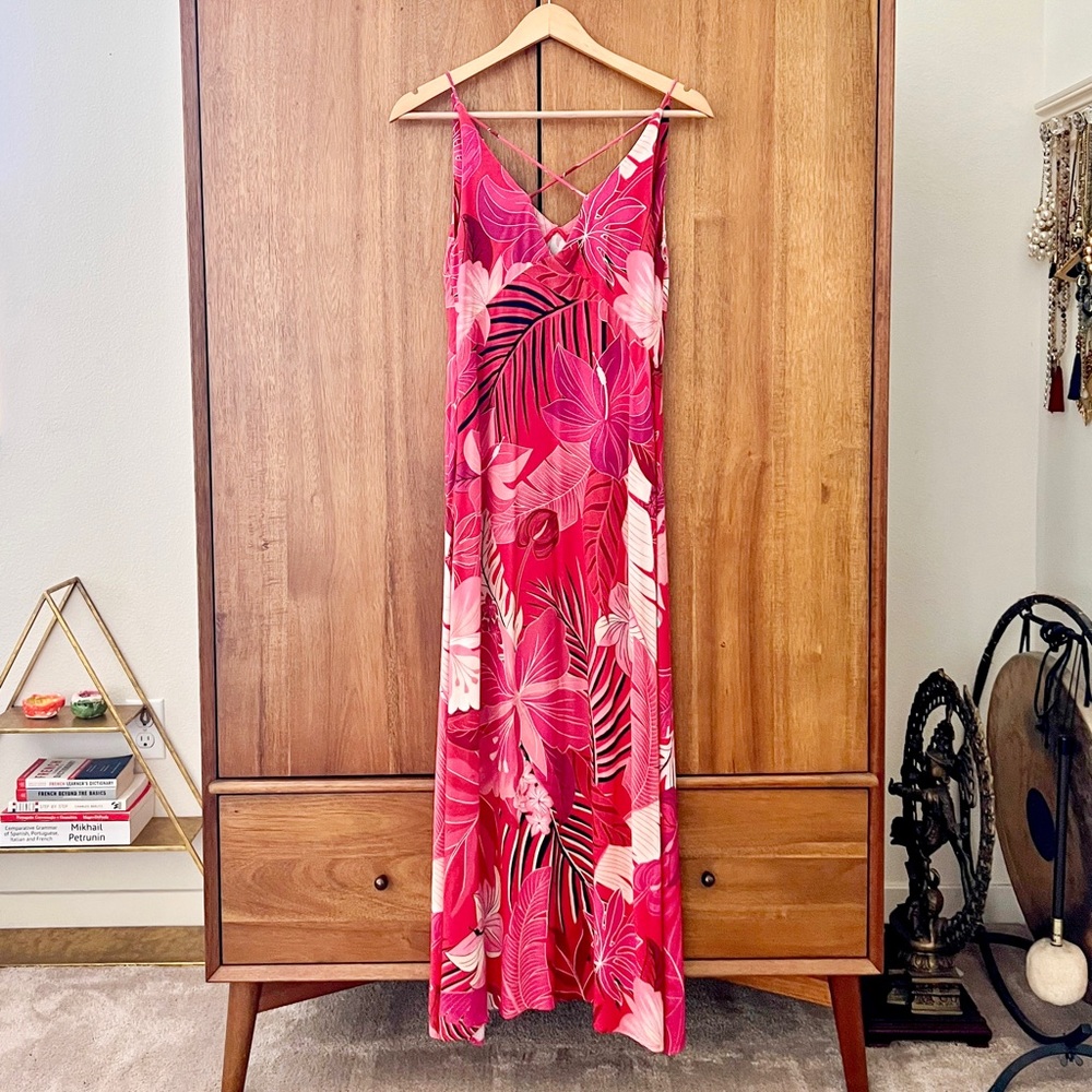 LAST CHANCE ‼️ Farm Rio Philipa Maxi Dress Red Tropical Floral Palm Leaf Boho - Picture 8 of 13